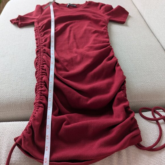 ZARA Oxblood/Burgundy Red Ruched Mini Bodycon Dress, Size M - Picture 7 of 9
